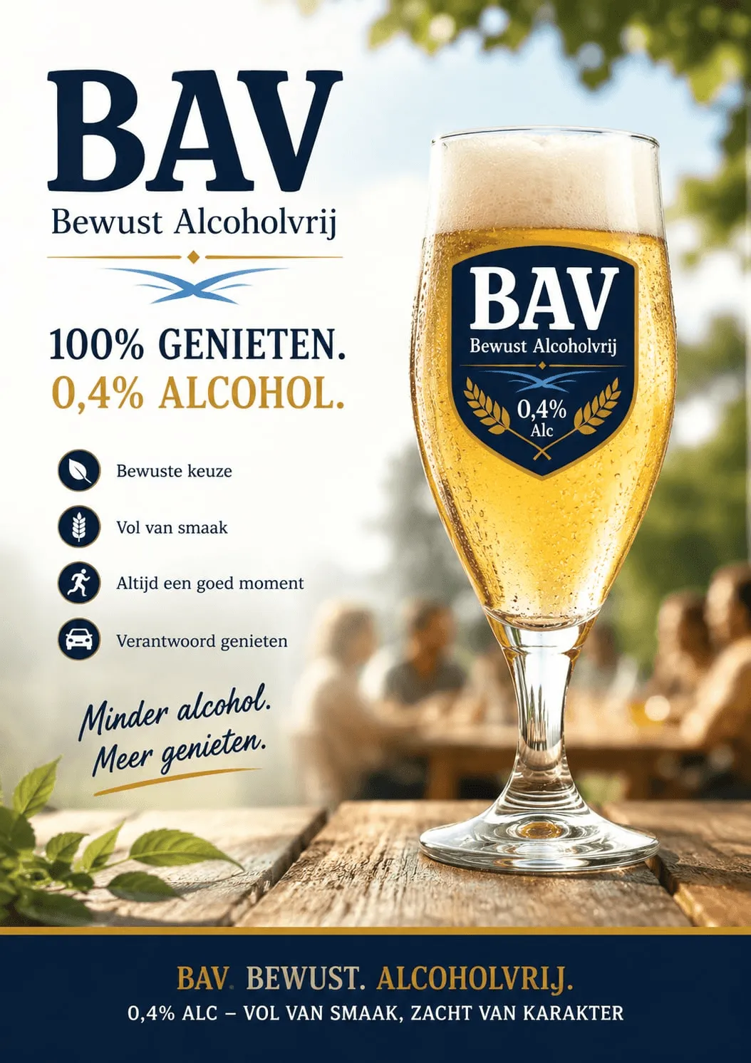 BAV campagnebeeld: bewust alcoholvrij bier, vol smaak en karakter
